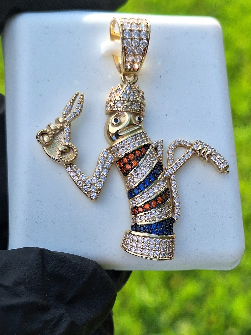 iced out 18k Gold Plated 925 Sterling Silver Barber Pendant